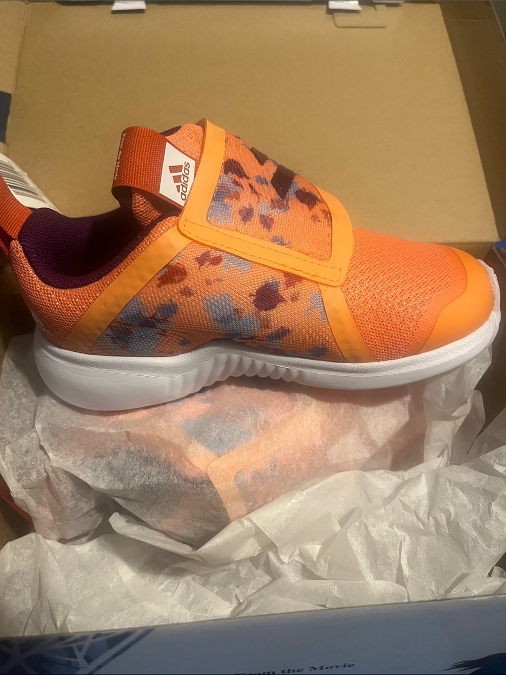 adidas Kids Orange Slip-On Sneakers with Purple and Blue Print